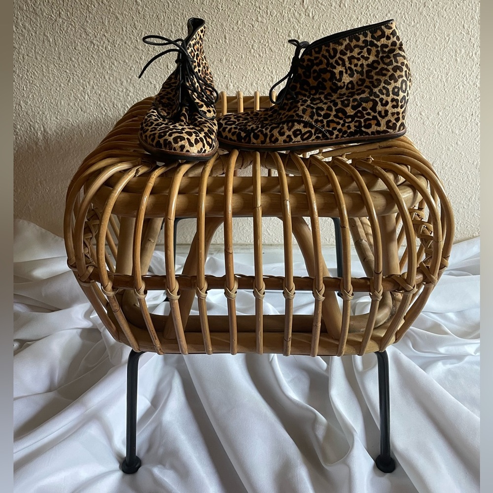 Pony hair Leopard Platform Tie Booties. Size 7.5.